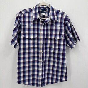 Wrangler Pearl Snap Button Up Shirt Short Sleeve Plaid Western Cowboy